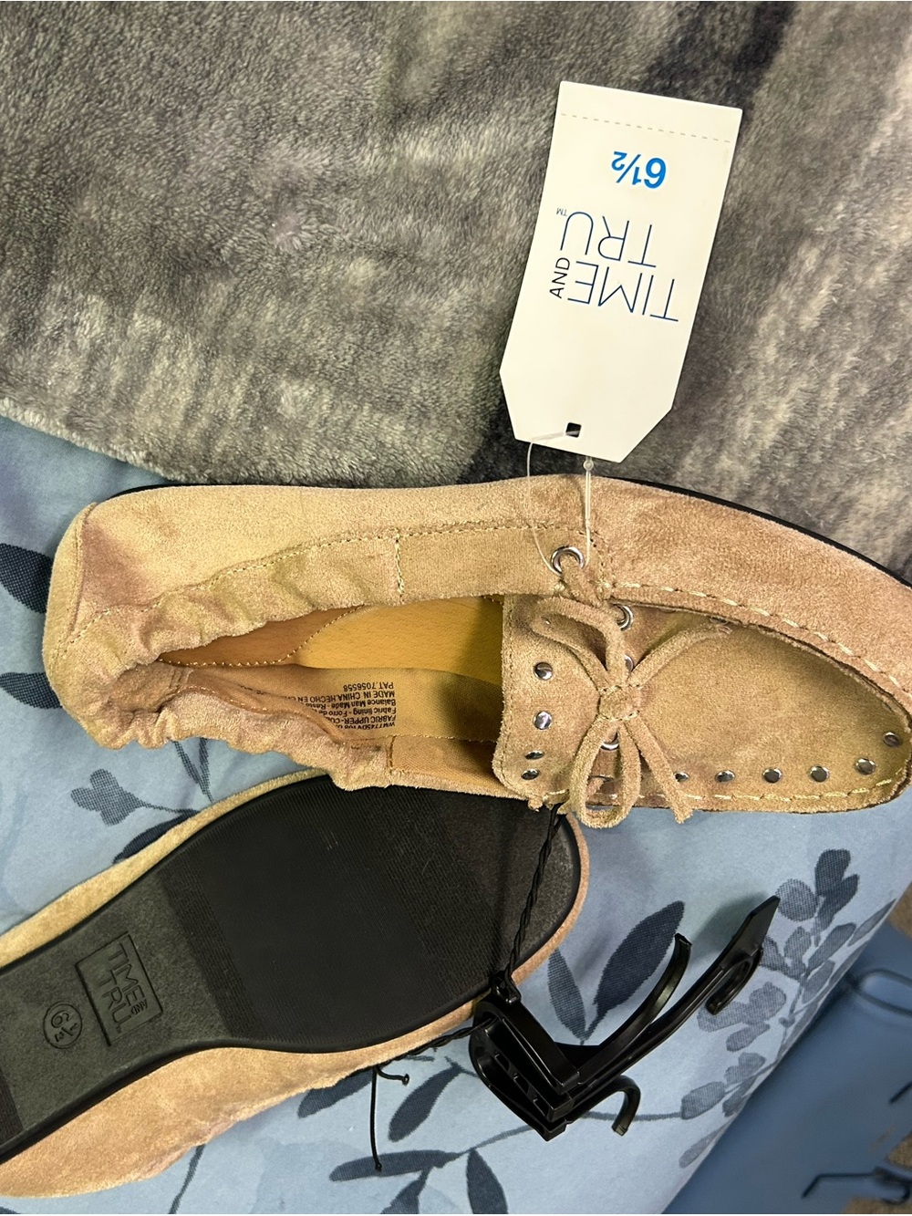 Time and Tru Tan Suede Moccasin Loafers with Bow Trim